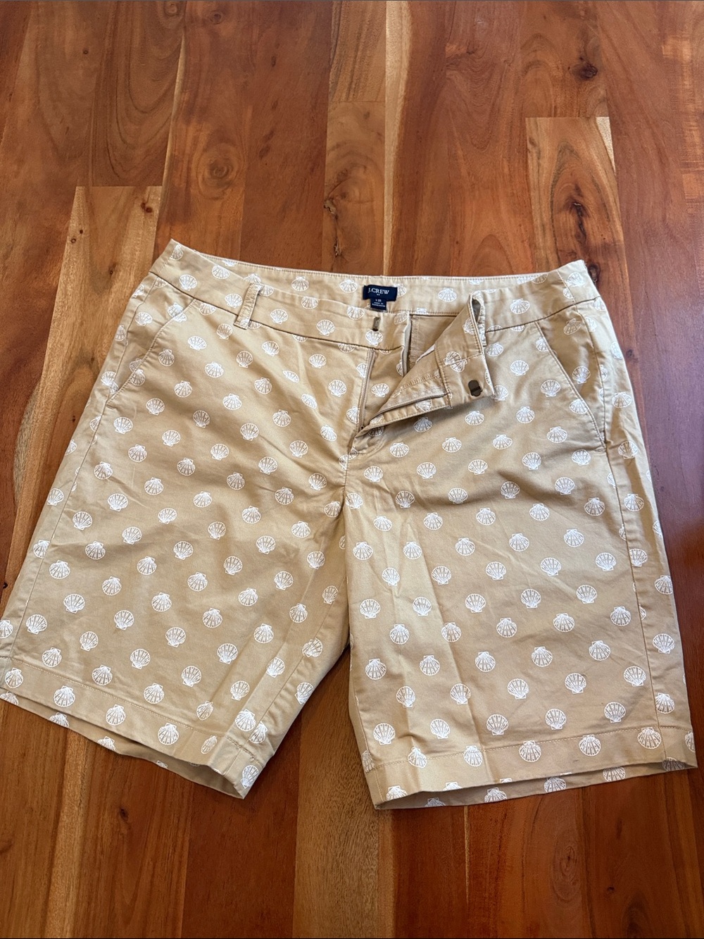 J. Crew Women’s Tan Shorts with White Shell Print Size 12